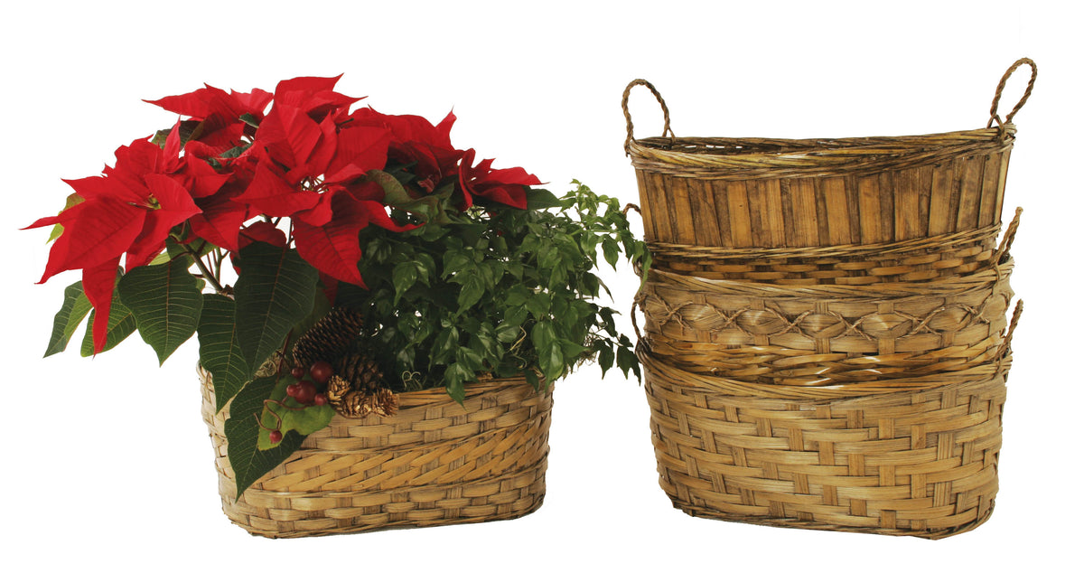 Double 6&quot; Dark Stained Bamboo Planter Basket