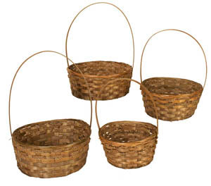 Set of 4 Dk Stained Bamboo Baskets Asst