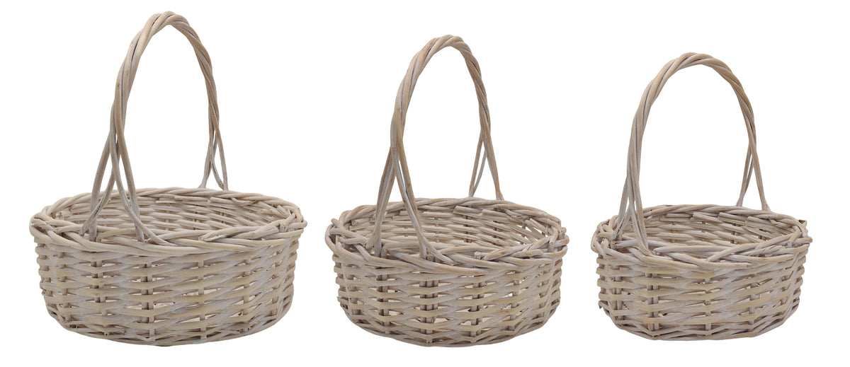 Set of 3 Whitewash Willow Baskets