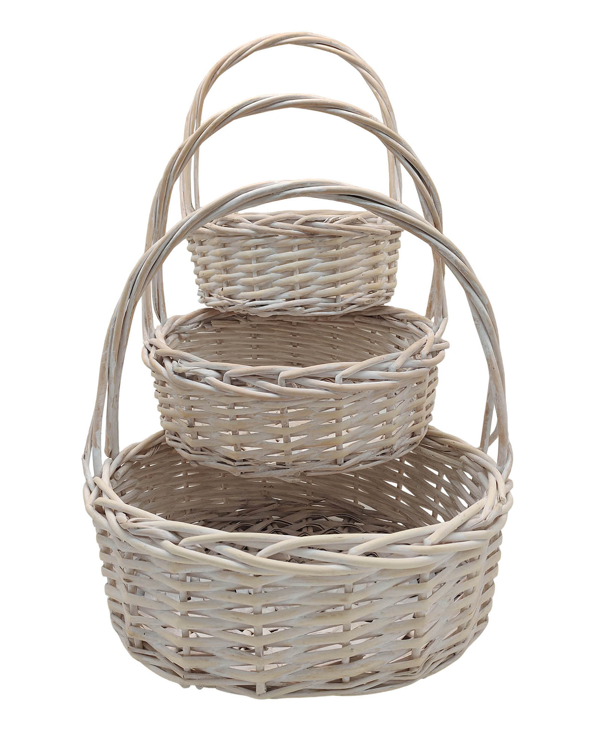 Set of 3 Whitewash Willow Baskets
