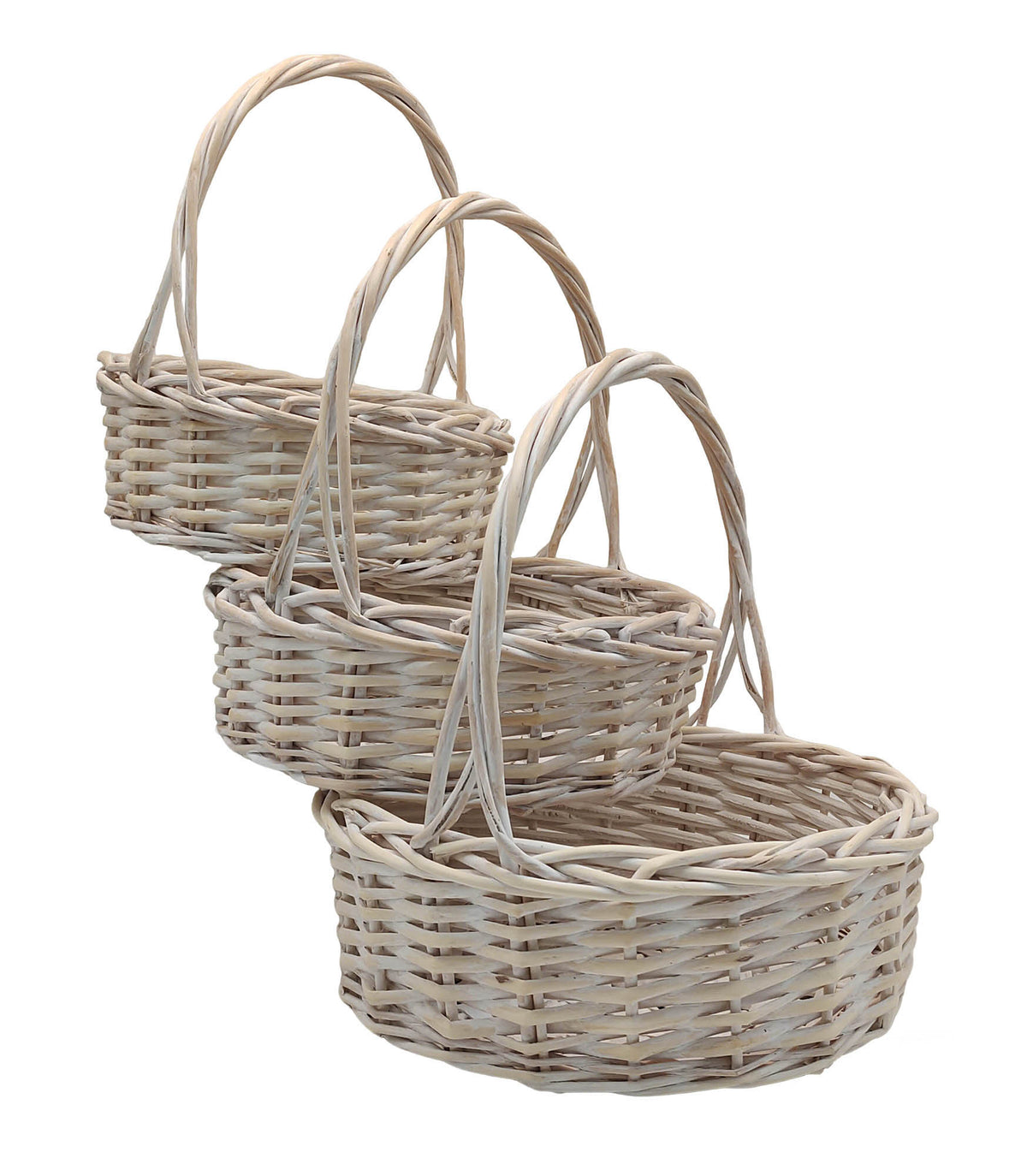 Set of 3 Whitewash Willow Baskets