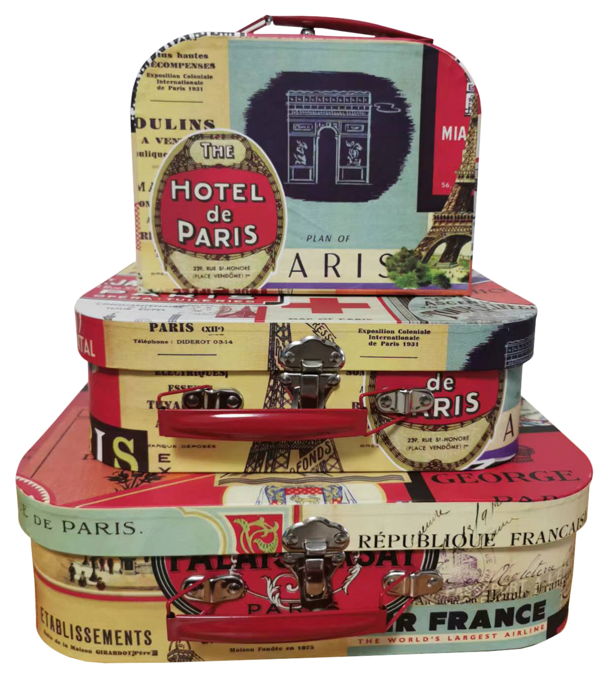 Suitcase Set of 3 Parisian Adorned Paperboard