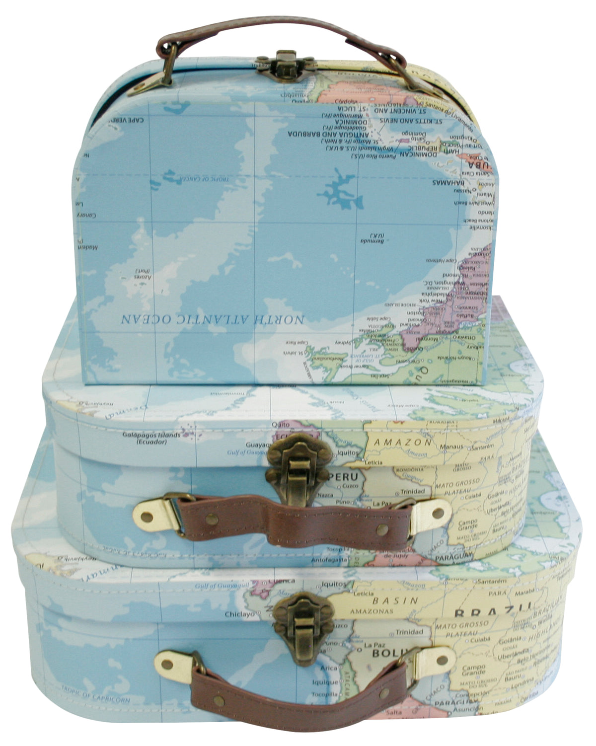 Suitcase Set of 3 Blue Map Paperboard