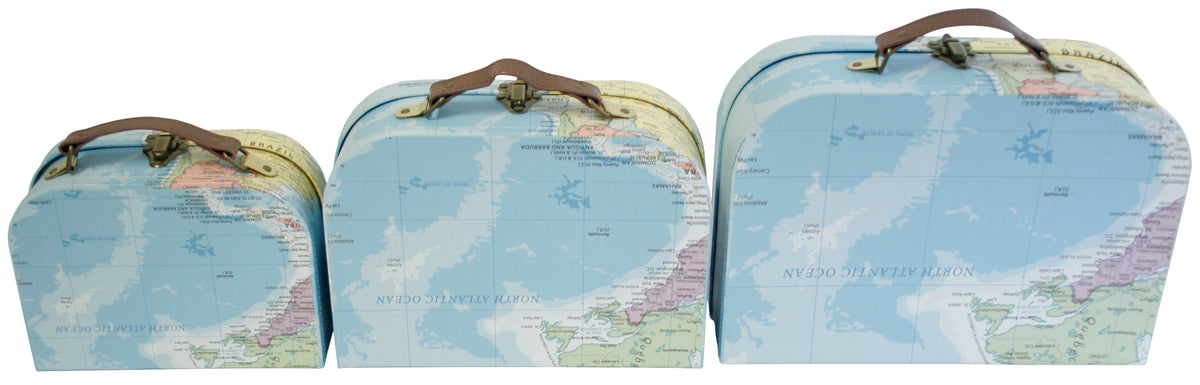 Suitcase Set of 3 Blue Map Paperboard