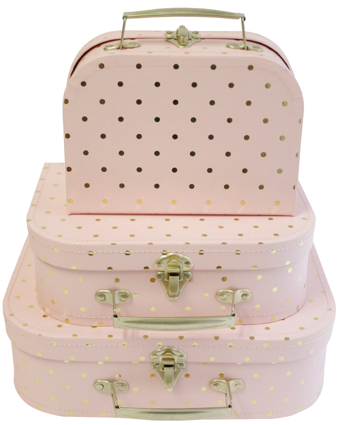 Suitcase Set of 3 Pink &amp; Gold Paperboard