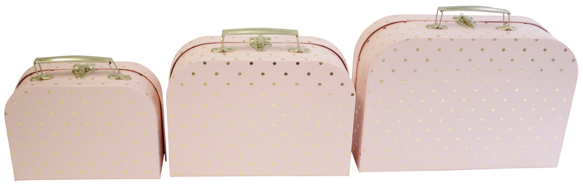 Suitcase Set of 3 Pink &amp; Gold Paperboard