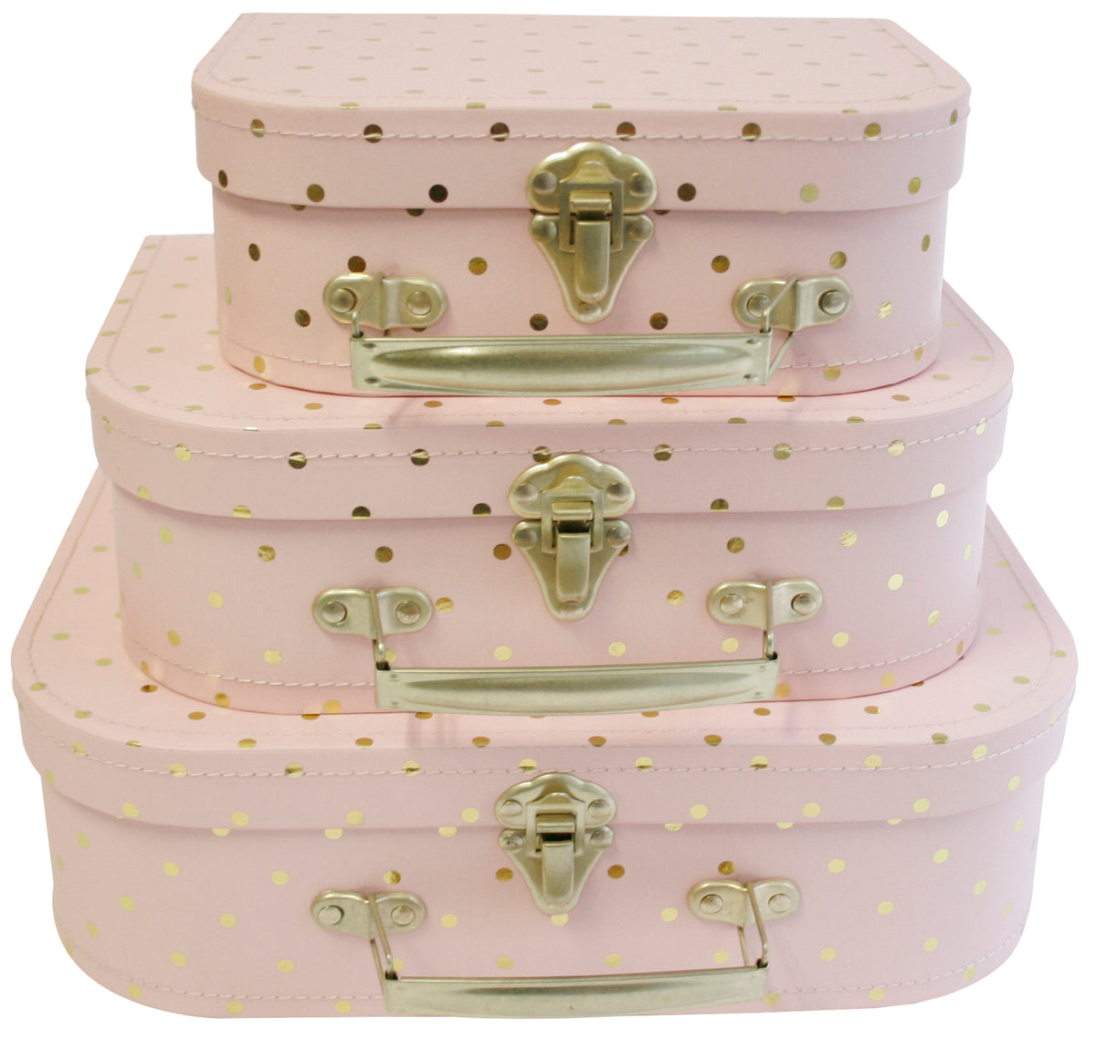 Suitcase Set of 3 Pink &amp; Gold Paperboard