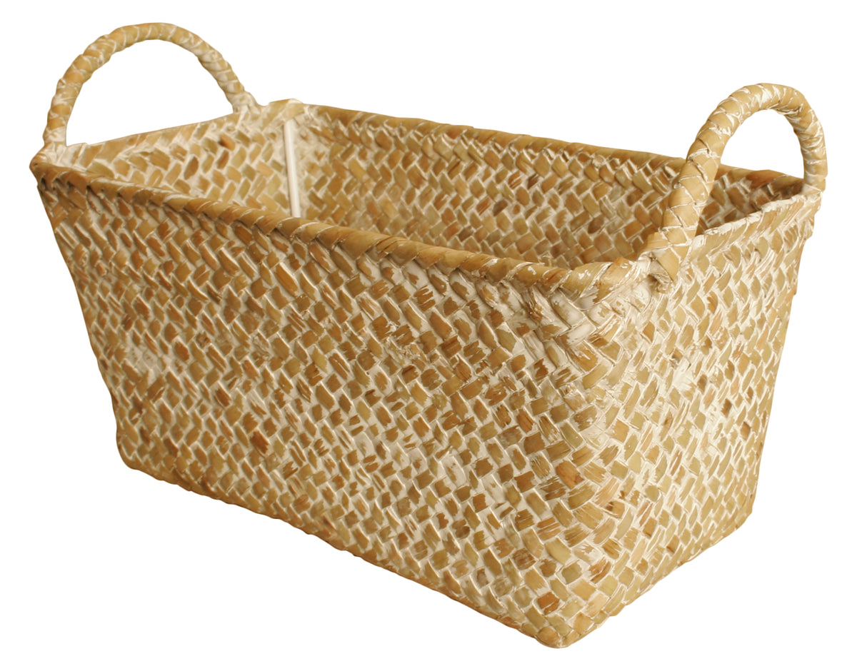 13&quot; Whitewash Seagrass-Reed Basket