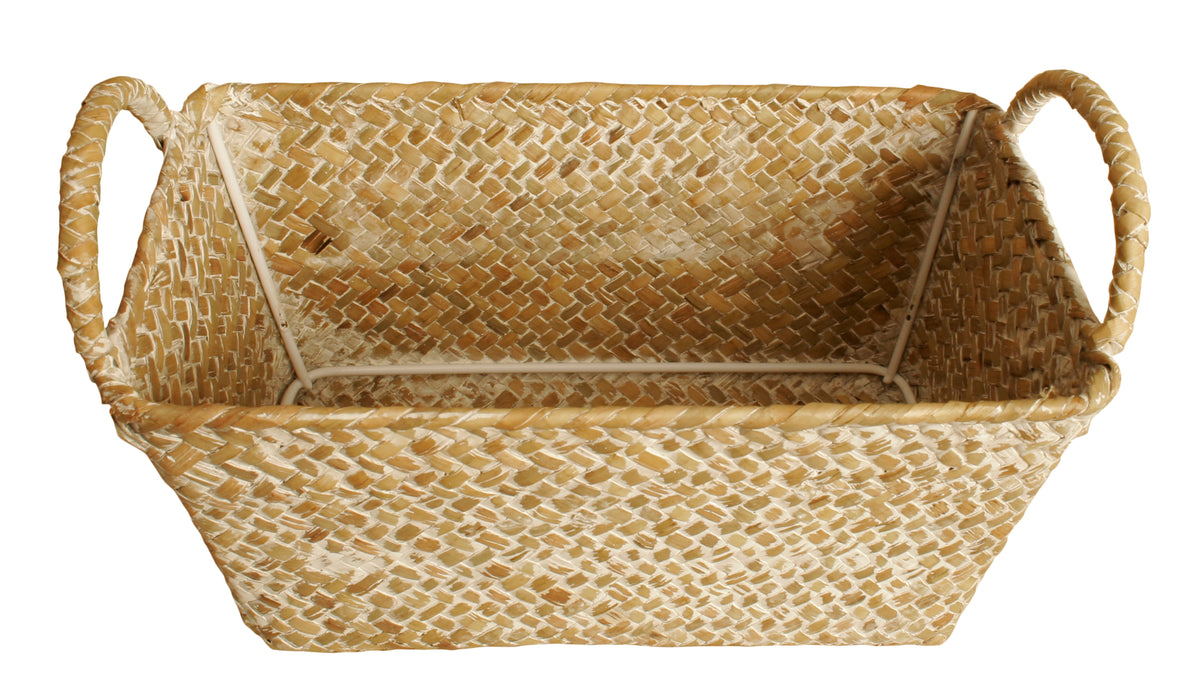 13&quot; Whitewash Seagrass-Reed Basket