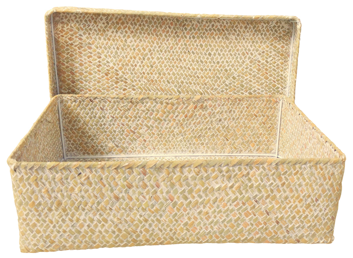14.5&quot; Whitewash Seagrass-Reed Basket W/Lid