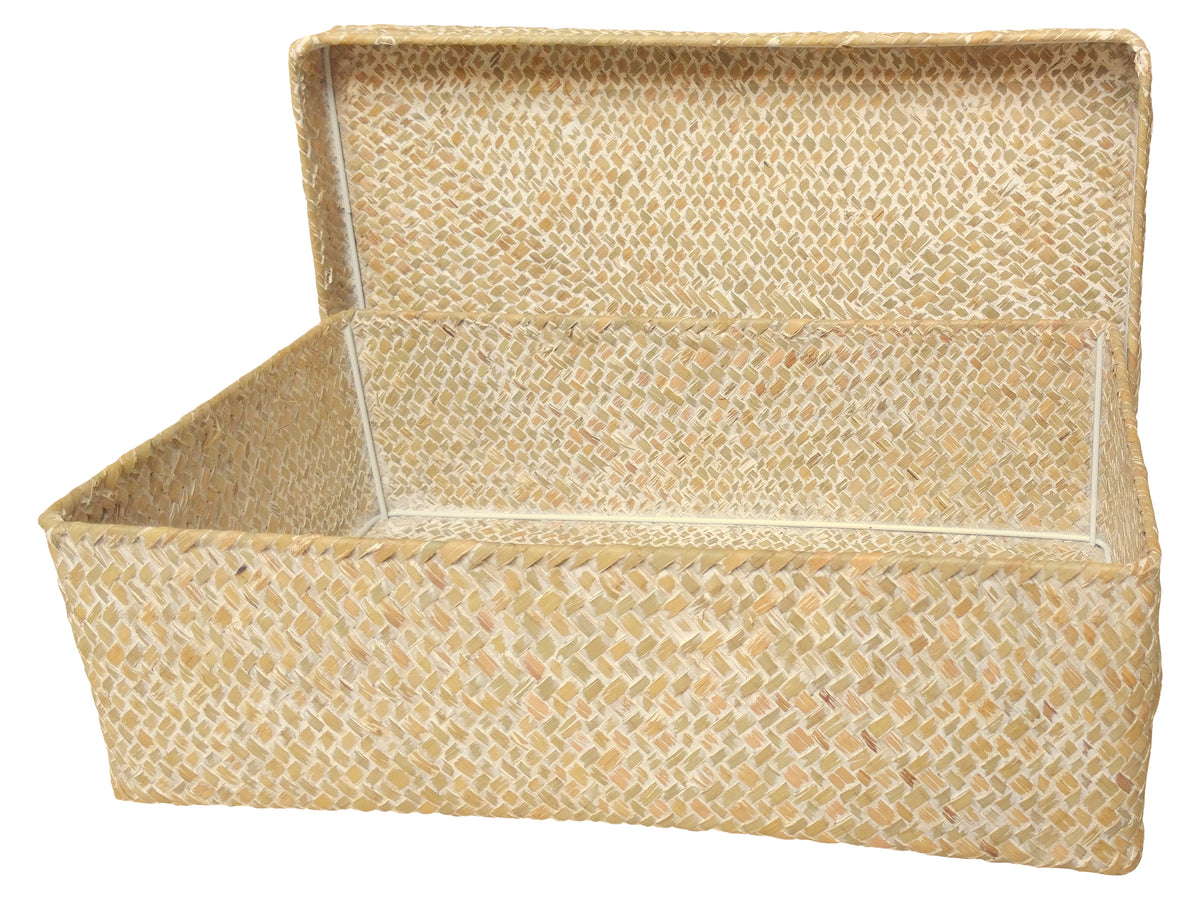 14.5&quot; Whitewash Seagrass-Reed Basket W/Lid