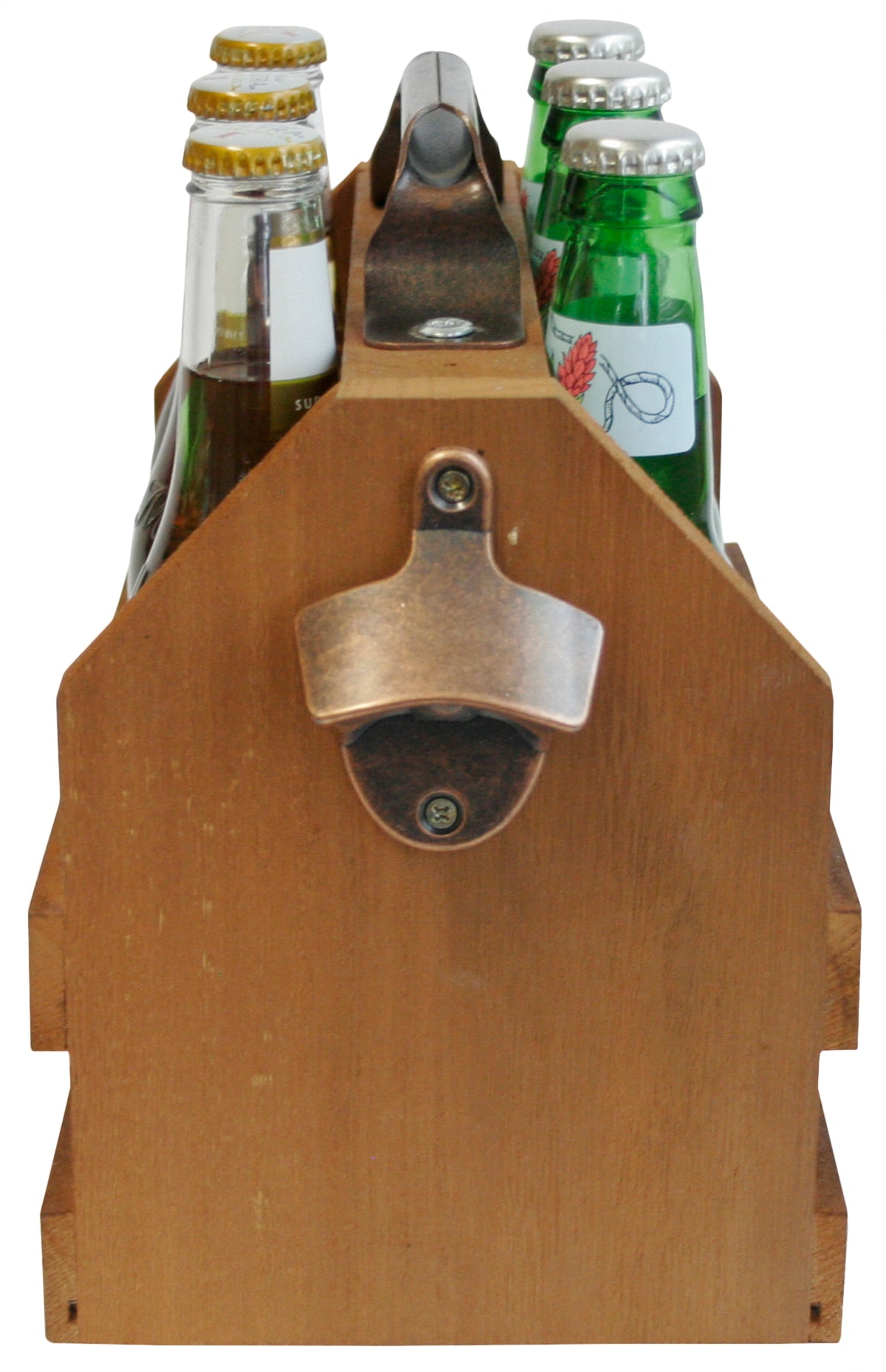 Rustic Wooden Bottle Carrier w/Bottle Opener