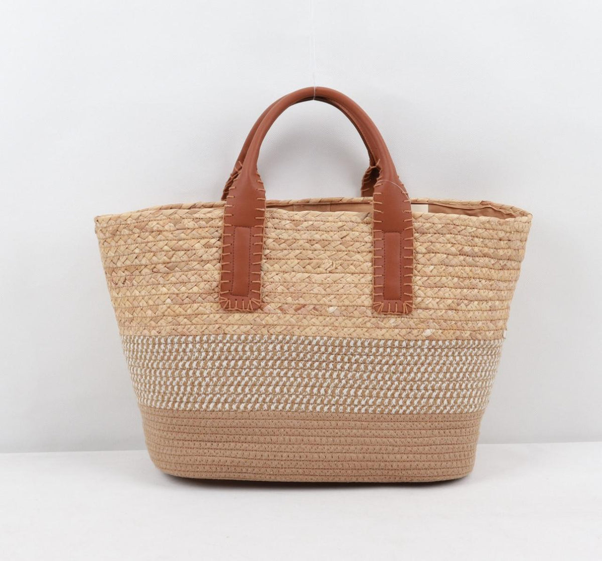 Woven Tote Bag - Brown &amp; White