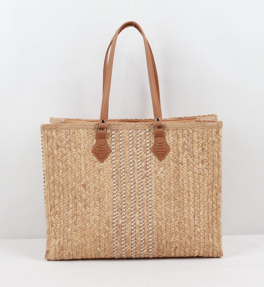 Woven Tote Bag - Multiple Vertical Weave w/Faux Leather
