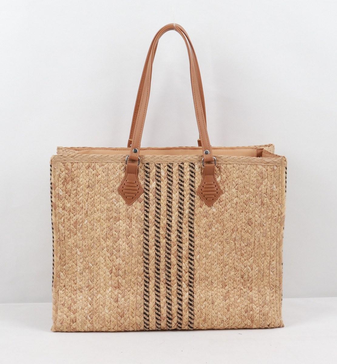 Woven Tote Bag - Multiple Vertical Weave w/Faux Leather
