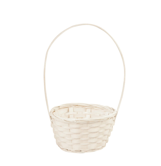 6&quot; White Bamboo Basket With Handle
