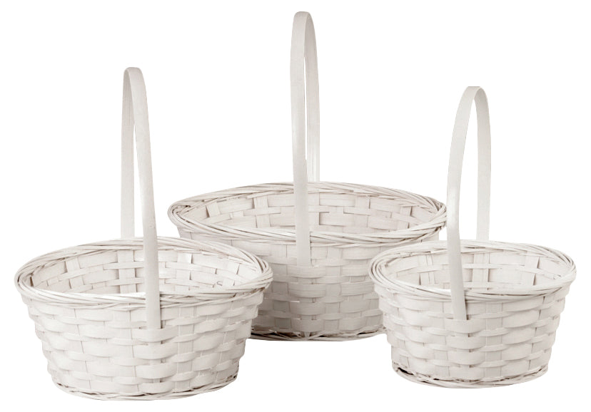 Set of 3 White Bamboo Baskets