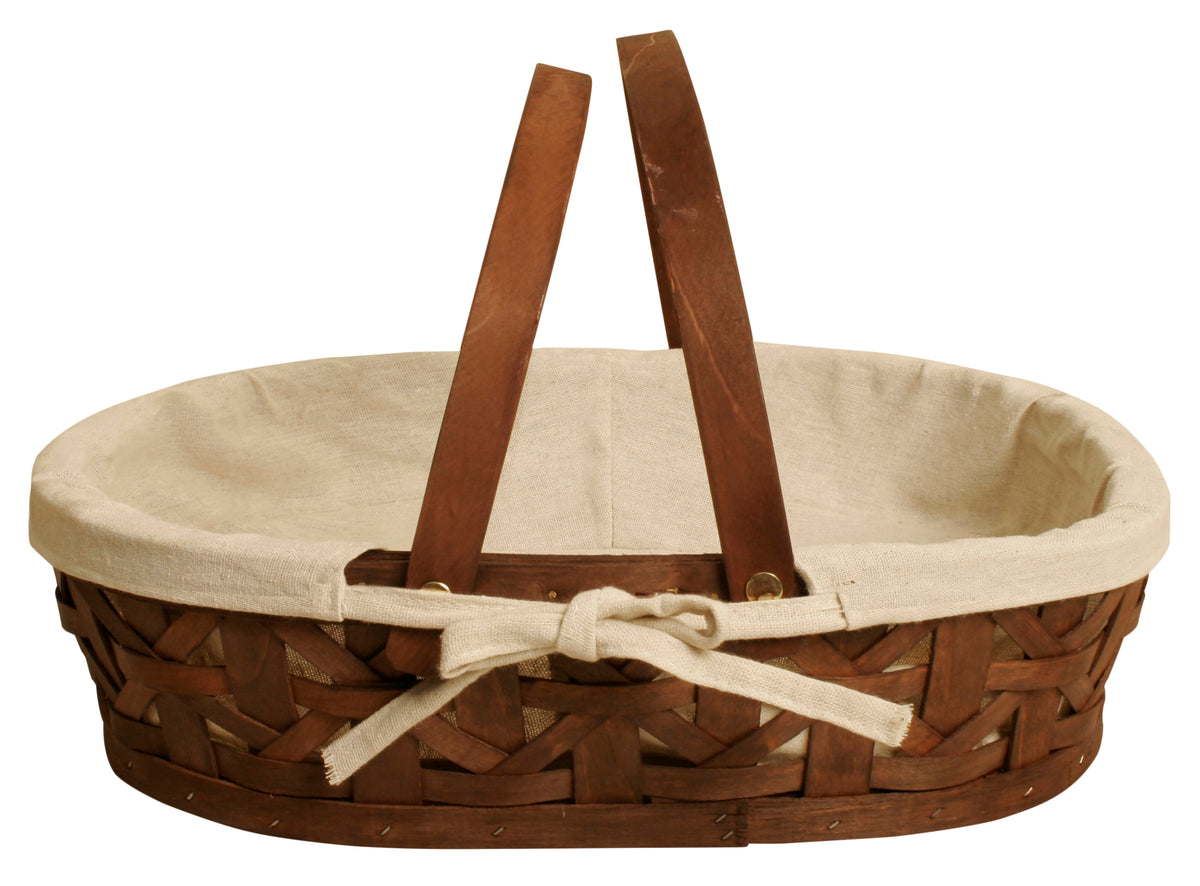 12&quot; Stained Woodchip Basket w/Cloth Liner