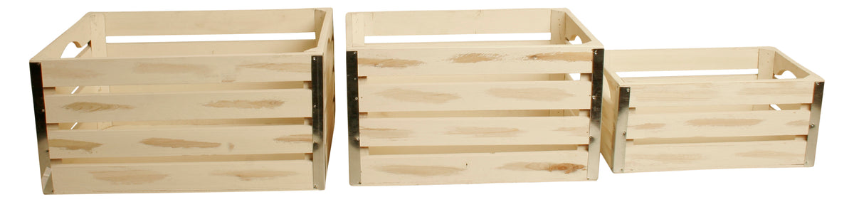 Set of 3 Sm Wood Crates w/ Metal Trim