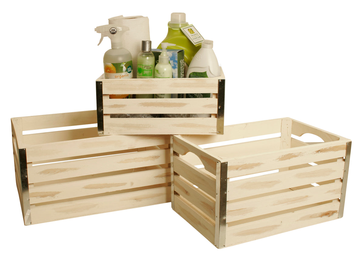 Set of 3 Sm Wood Crates w/ Metal Trim