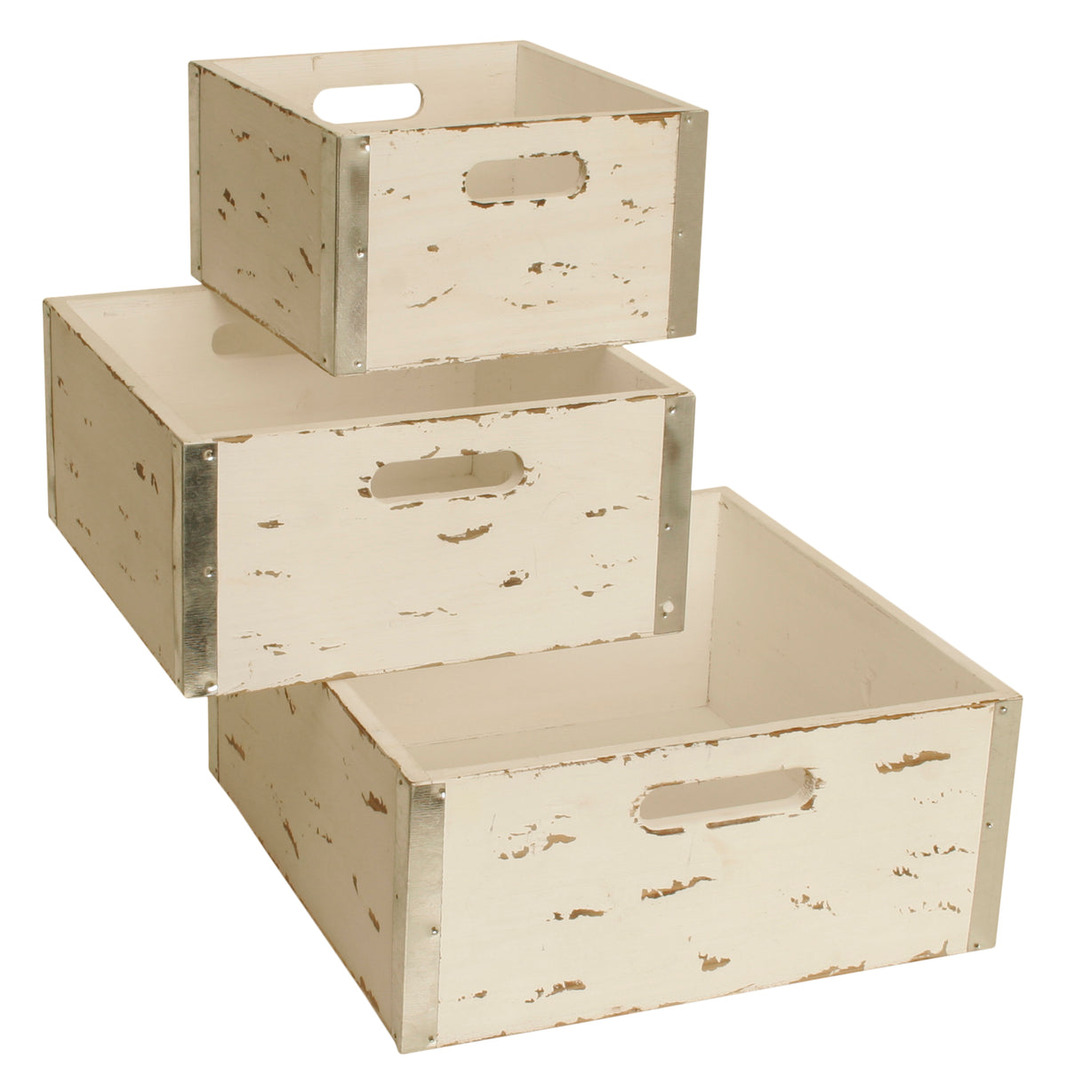 Set of 3 White Wood Crates