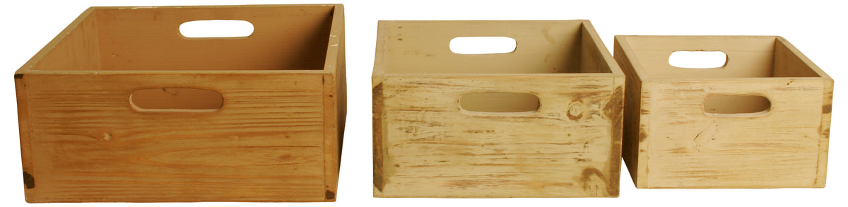 Set of 3 Sq Rustic Wooden Crates Asst.