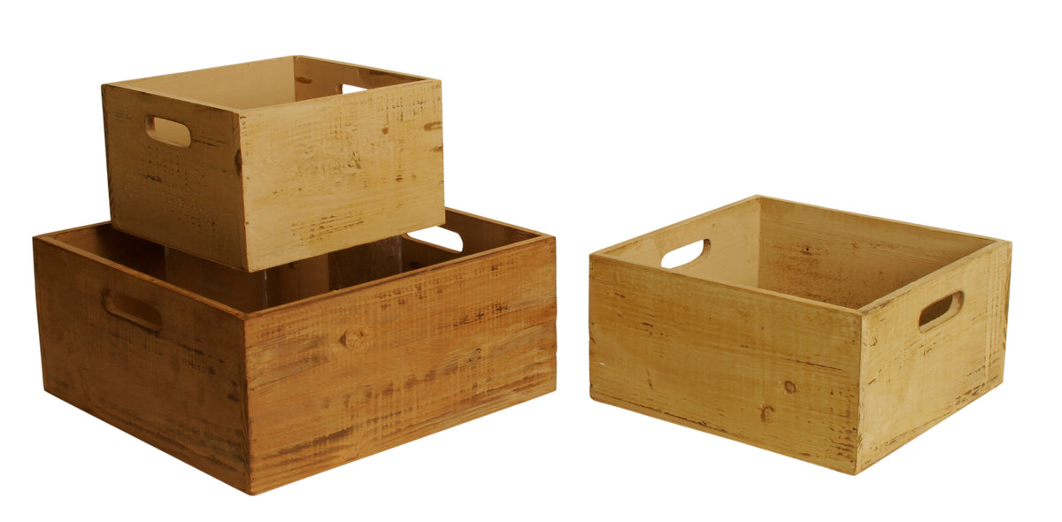 Set of 3 Sq Rustic Wooden Crates Asst.