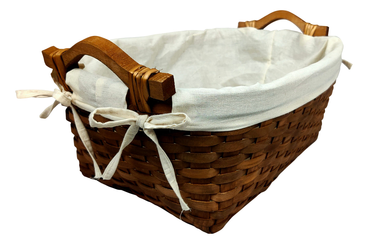 16.5&quot; Stained Woodchip Basket w/CottonLiner &amp; Wood Handles
