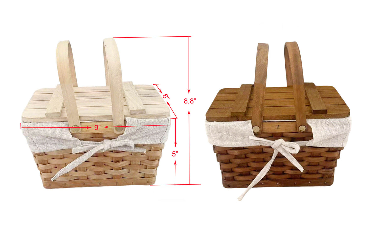 Stained Woodchip Picnic Basket w/Cotton Liner, Small