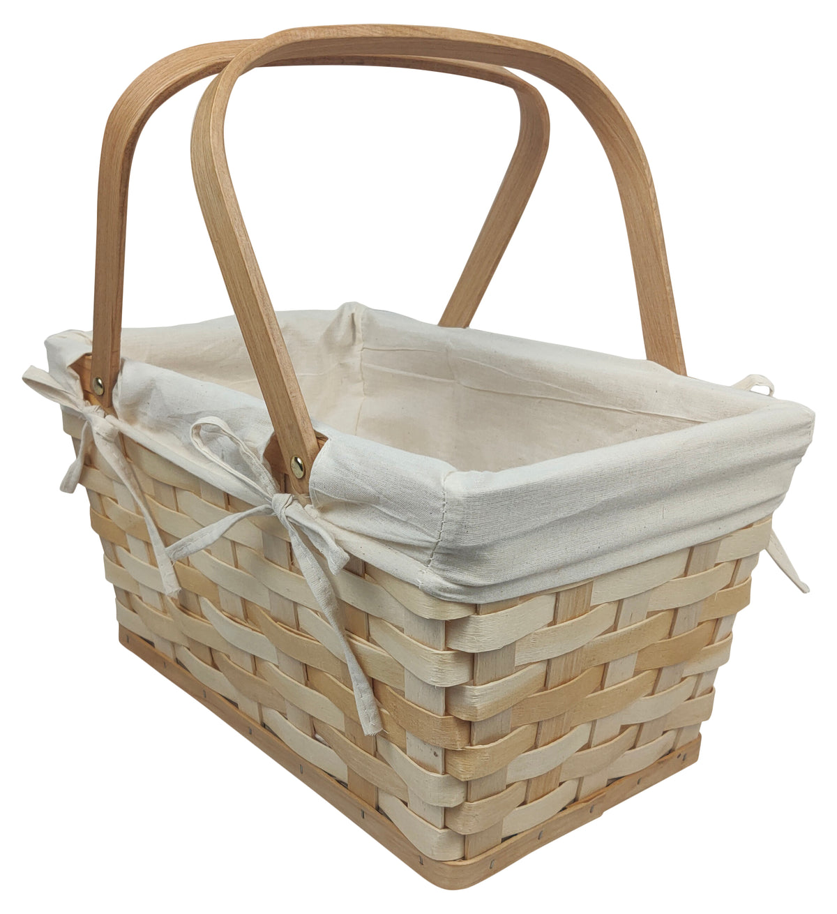 Natural Woodchip Picnic Basket w/Cotton Liner