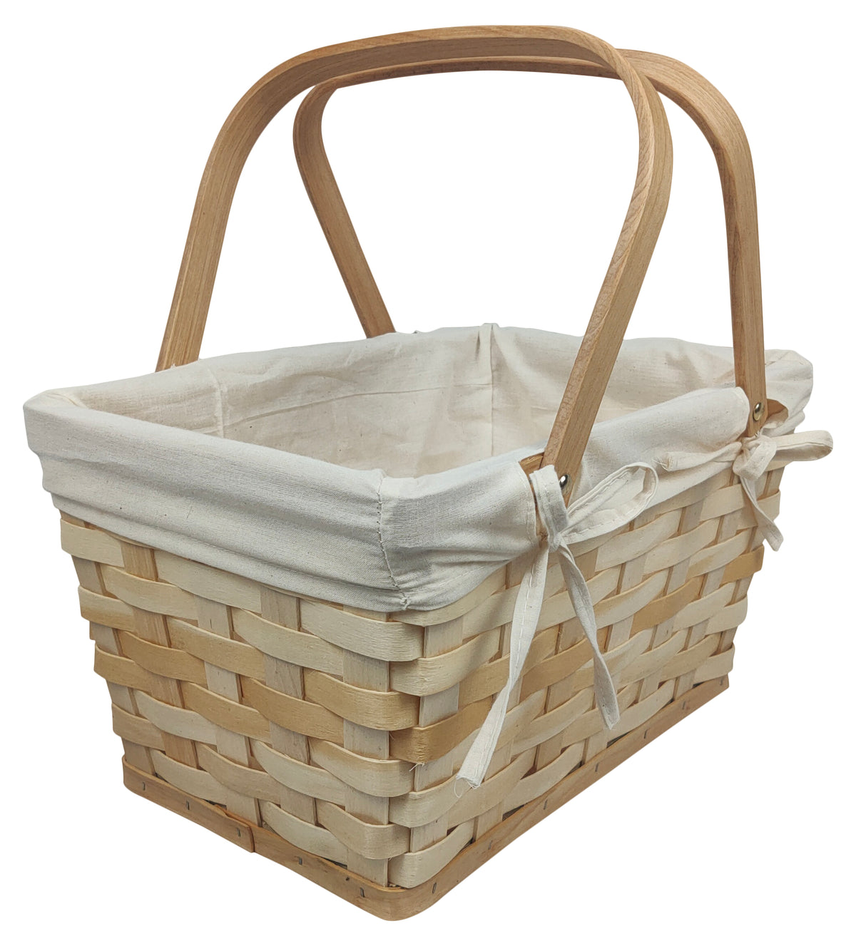 Natural Woodchip Picnic Basket w/Cotton Liner