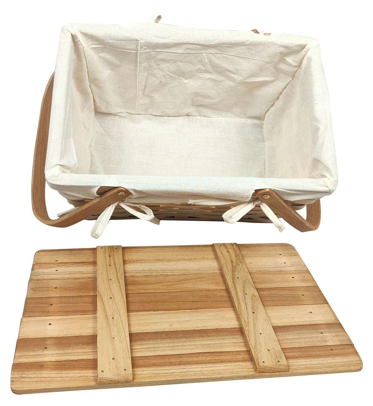 Natural Woodchip Picnic Basket w/Cotton Liner