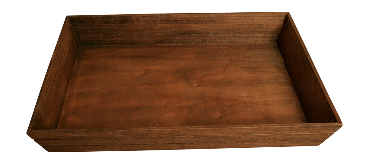 22&quot; Dark Stained Wood Grooved Serving Tray