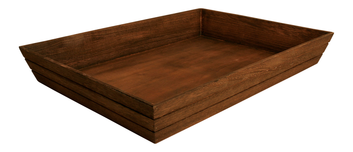 22&quot; Dark Stained Wood Grooved Serving Tray