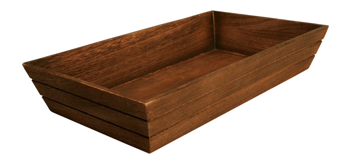 17&quot; Dark Stained Wood Grooved Serving Tray