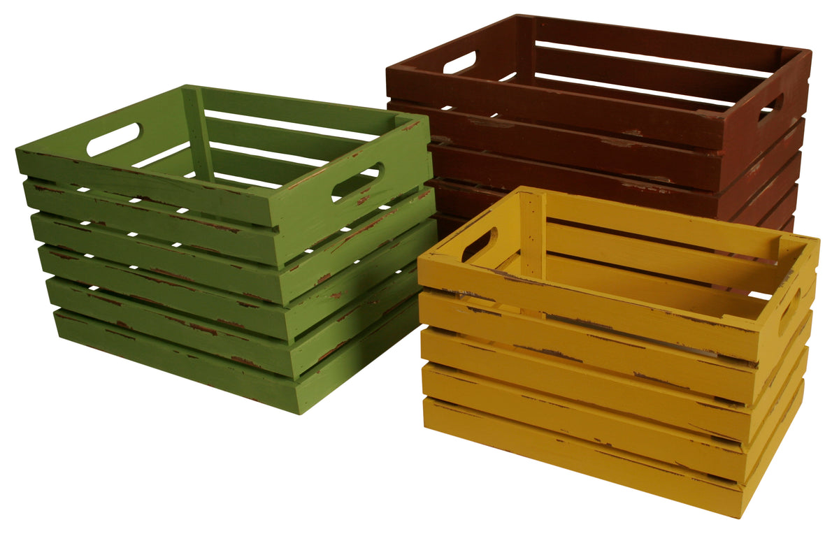 Set of 3 Distressed Wood Crates