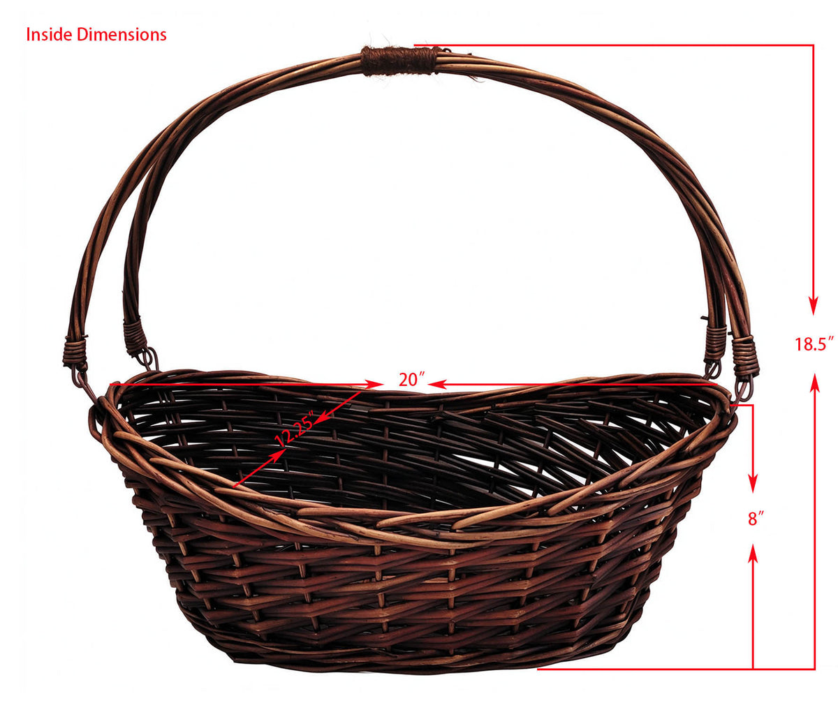 20" Brown Willow Basket w/Lengthwise Handles