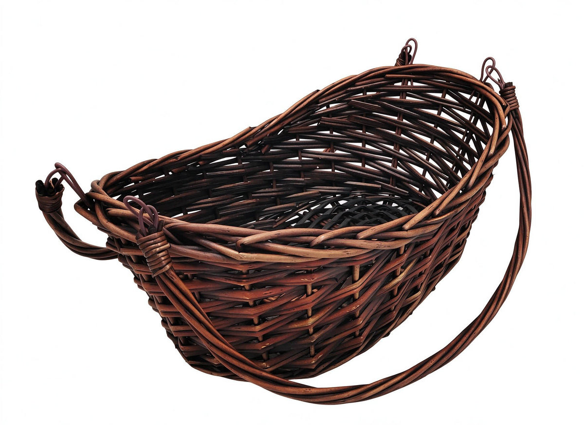 17" Brown Willow Basket w/Lengthwise Handles