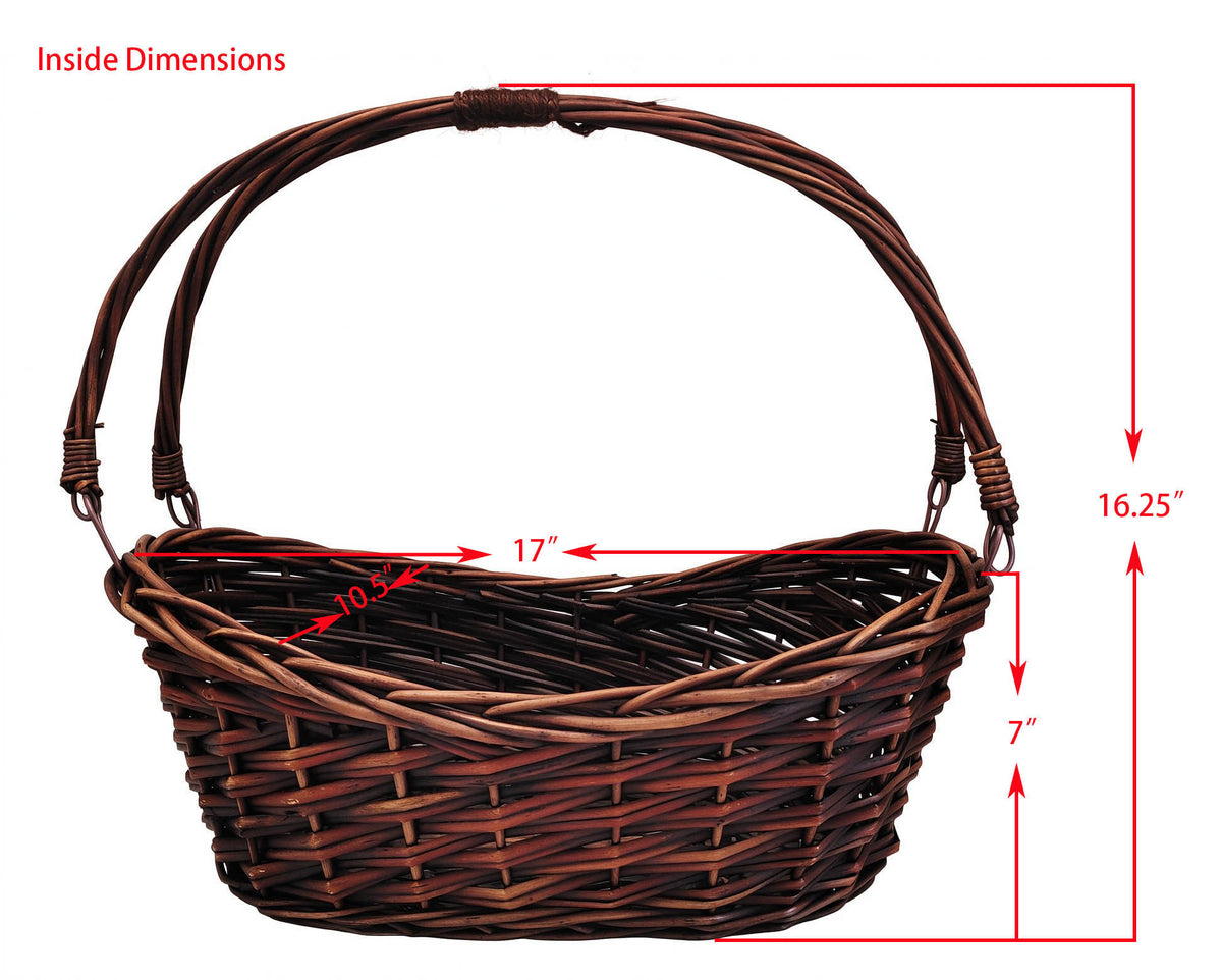 17" Brown Willow Basket w/Lengthwise Handles