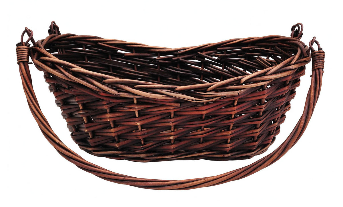 14" Brown Willow Basket w/Lengthwise Handles