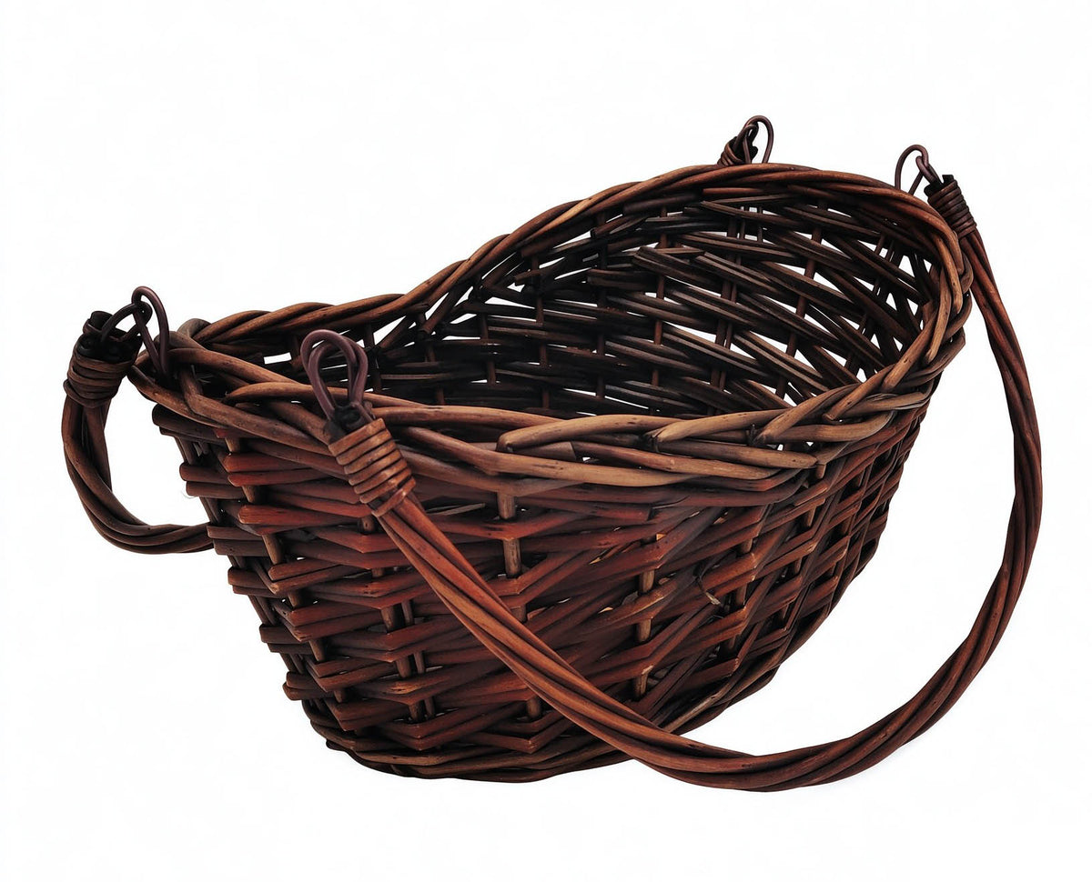 14" Brown Willow Basket w/Lengthwise Handles