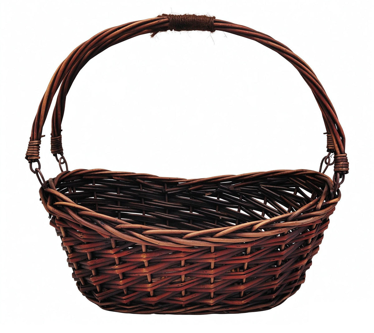 14" Brown Willow Basket w/Lengthwise Handles