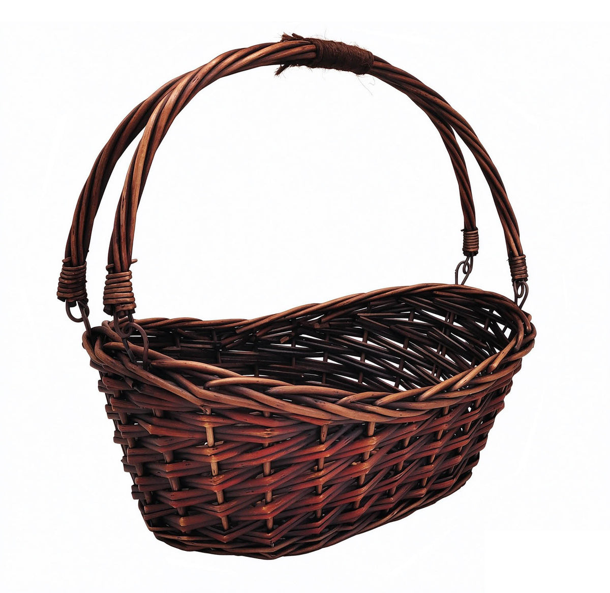 14" Brown Willow Basket w/Lengthwise Handles