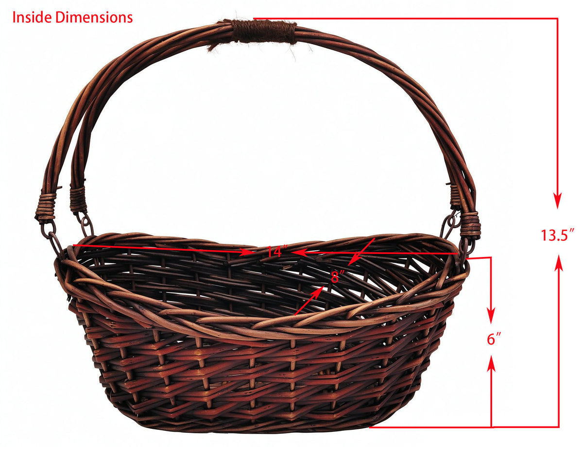 14" Brown Willow Basket w/Lengthwise Handles