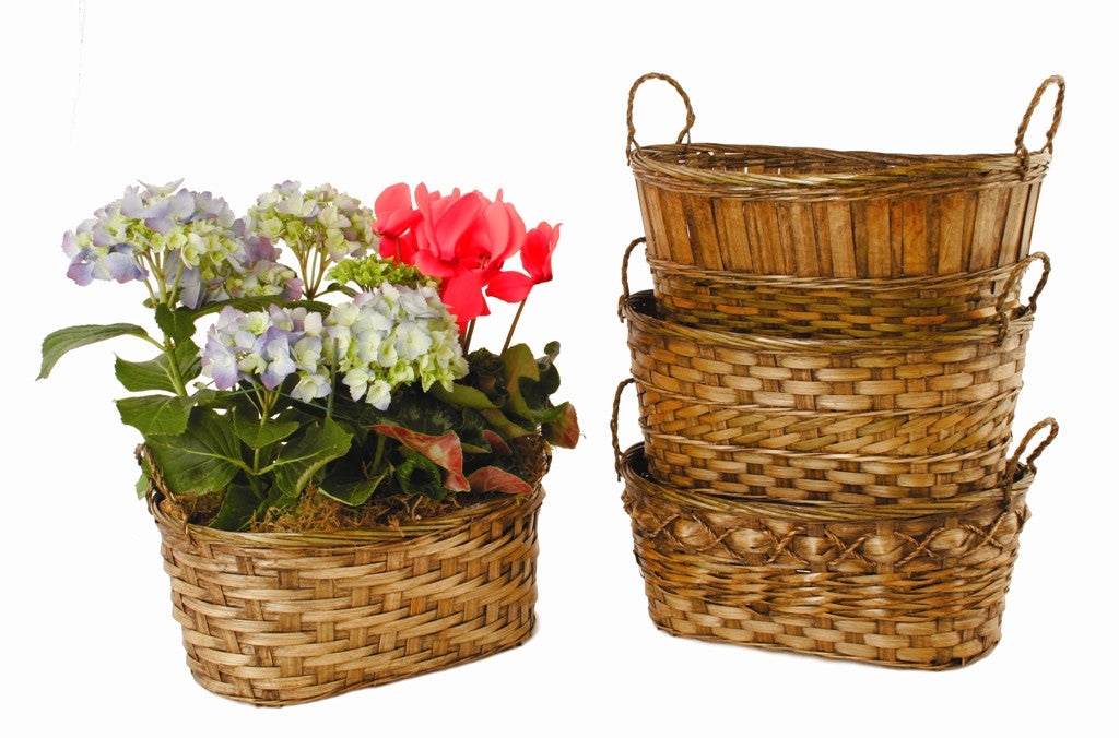 Double 6&quot; Dark Stained Bamboo Planter Basket-Wald Imports