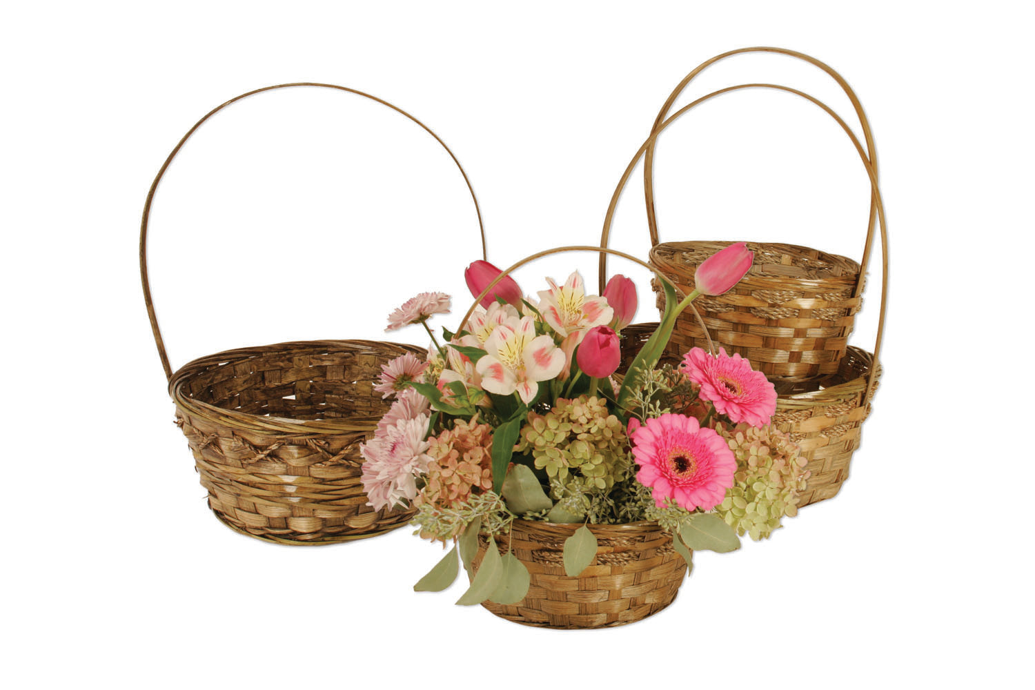 Set of 4 Dk Stained Bamboo Baskets Asst-Wald Imports