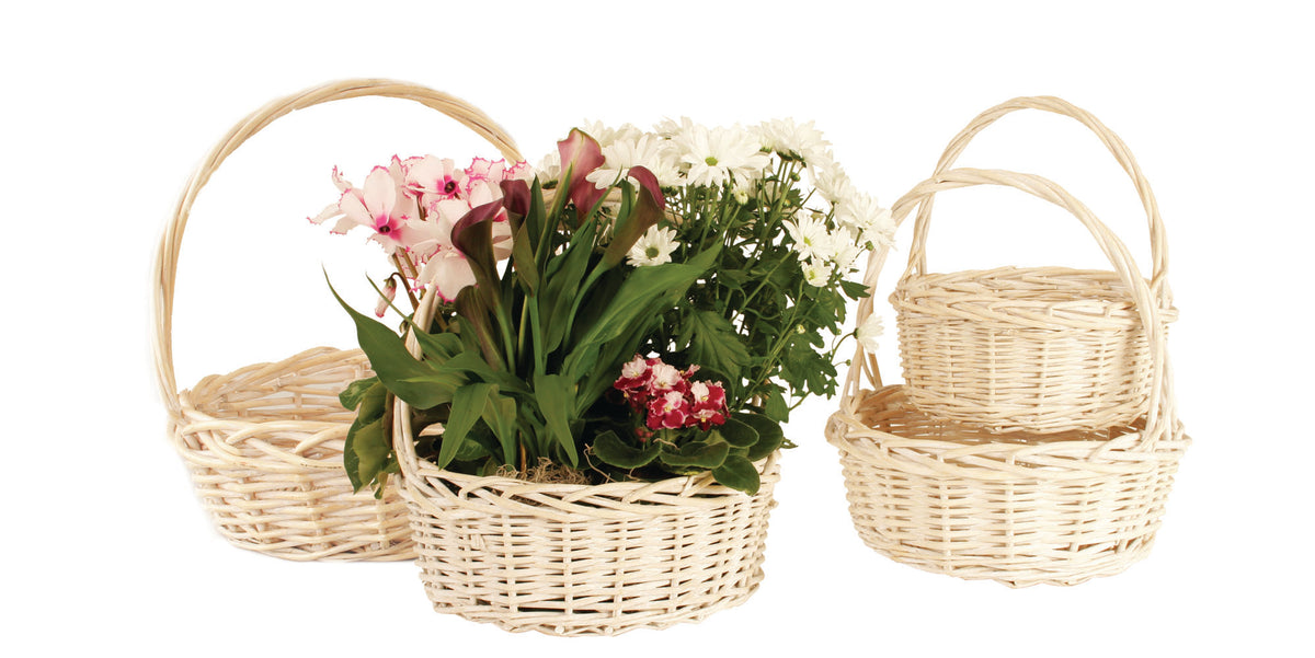 Set of 4 Whitewash Willow Baskets-Wald Imports