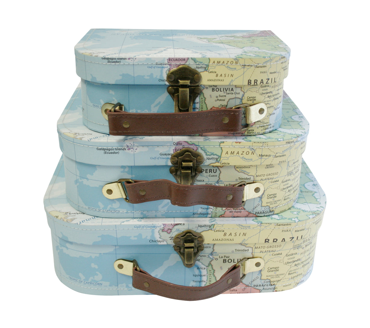 Suitcase Set of 3 Blue Map Paperboard