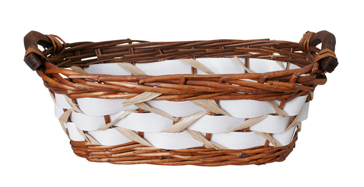 15&quot; Willow Basket w/White Woven Bands - 12 PACK