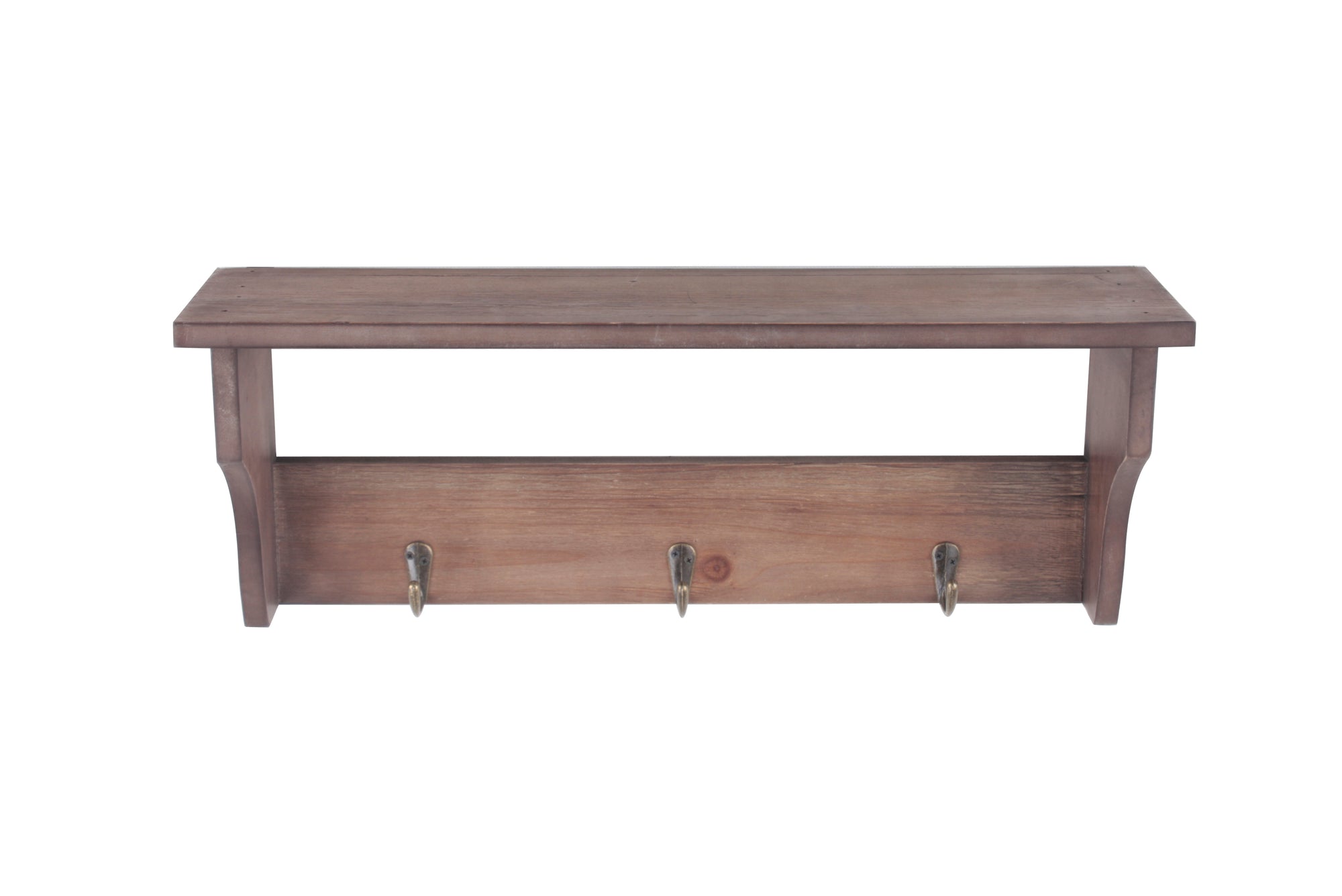 HOME DÉCOR Wooden Wall Mounted Shelf with Hooks-Wald Imports